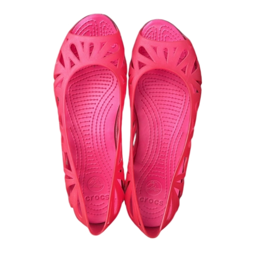 CROCS Women's Bright Pink Laser-Cut Ballet Flats